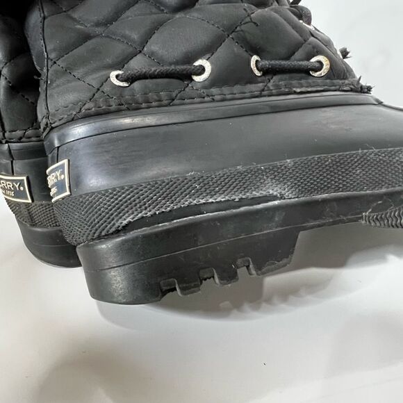 Sperry Black Quilted Rubber Boots Lace Up Waterproof - Picture 6 of 10